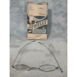 Antique Wire Rim Oval Spectacles Glasses with 1941 J.V. Quinn Jeweler Envelope